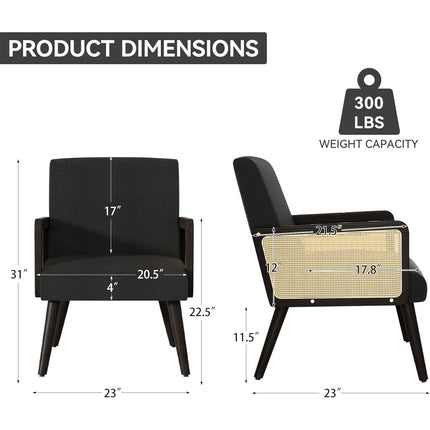 Rattan Accent Chairs – Wood Legs Modern Lounge Design Set of 2