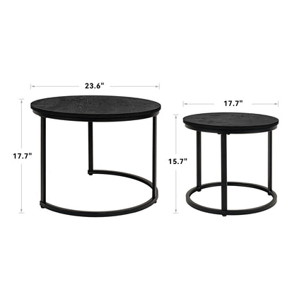 2-Pieces Round Side Table Set – Wooden Top, Metal Frame