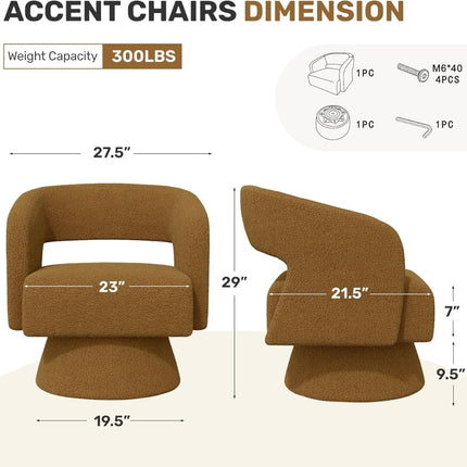 Swivel Barrel Chairs – Teddy Fabric, 360° Rotation Set of 2