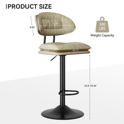 Adjustable Padded Bar Stools Double Layer with Backrest Set of 2