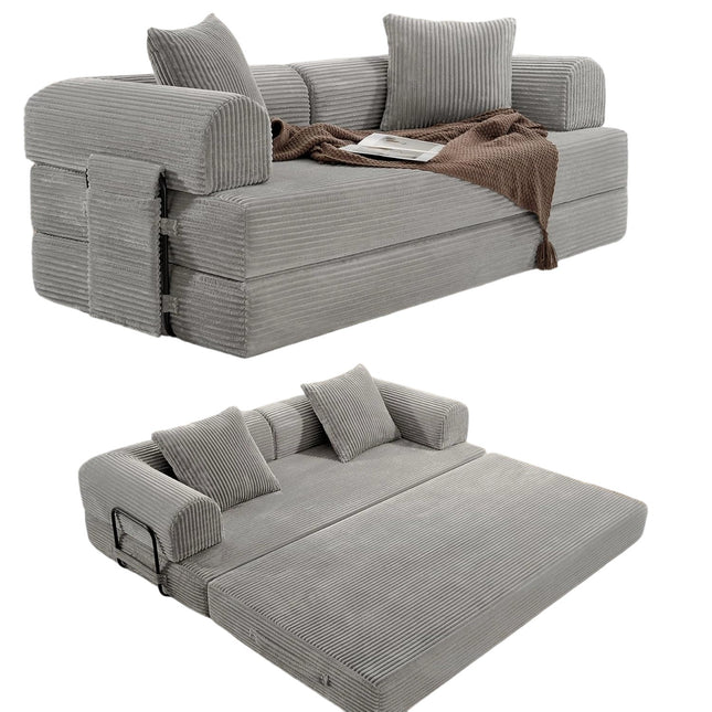 Convertible Corduroy Sofa Bed – Fixed Frame with Pillows